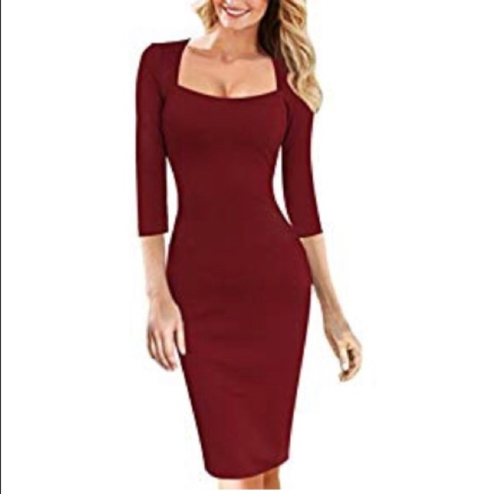 Amazon red 3/4 sleeve dress size medium